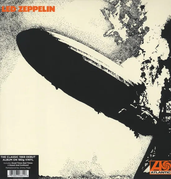 Album cover with a black airplane silhouette on a beige background, featuring the text 'Led Zeppelin' at the top.