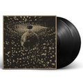 Black vinyl record with a unique cover design on a white background