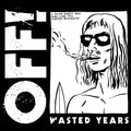 Black and white graphic with a stylized illustration of a person with sunglasses and text, featuring the brand 'OFF!'.