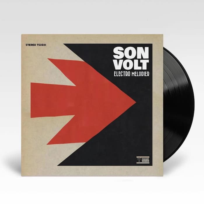Vinyl record with a red and black geometric design on the cover, featuring the text 'Son Volt Electro Melodier'.