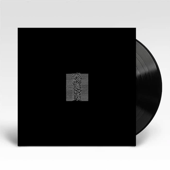 Joy Division – Unknown Pleasures vinyl LP record with iconic black sleeve featuring Peter Saville's pulsar radio wave artwork, Factory Records