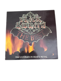 Black Sabbath 'The Best' album cover with flames on a white background
